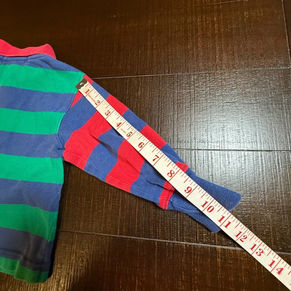 Vintage Gymboree Kids Striped Long Sleeve Polo Shirt Blue Green Red Small Rugby